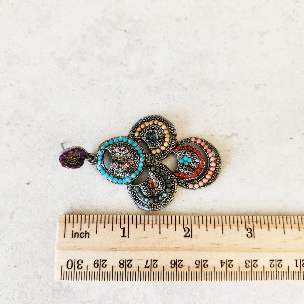 Unique Boho Dangle Drop Large Beaded Statement Ea… - image 3